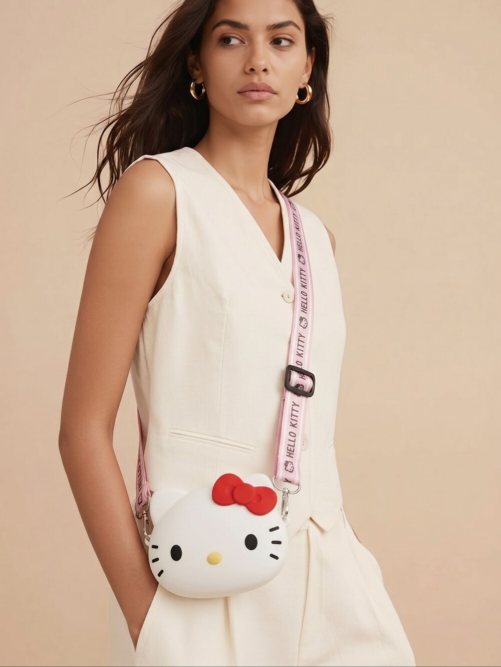 Hello Kitty Crossbody Bag White Silicone Red Bow Sanrio Kawaii Y2K 8" Gift Purse